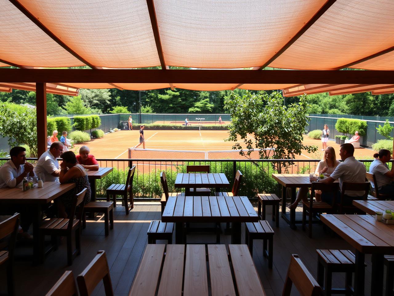 Clubterrasse mit Blick auf die Sandplätze