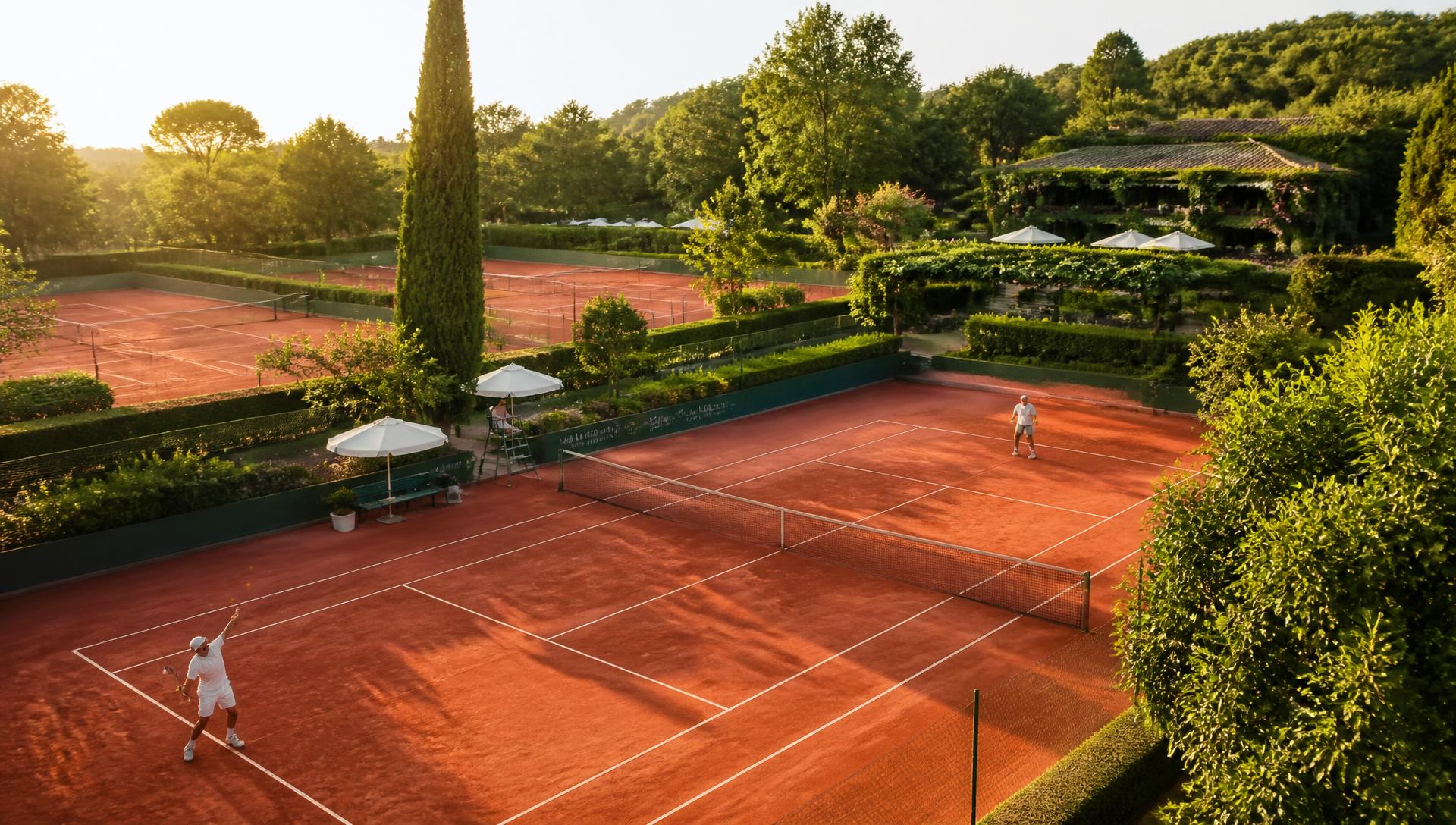 Sandplätze des Tennis-Club am Bingert im Abendlicht